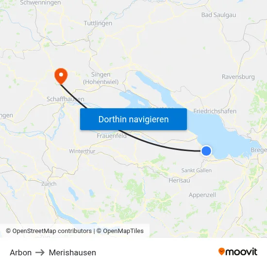 Arbon to Merishausen map