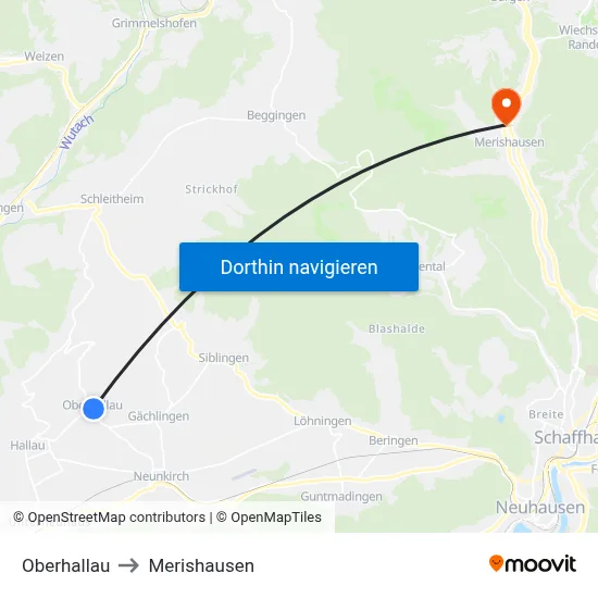 Oberhallau to Merishausen map
