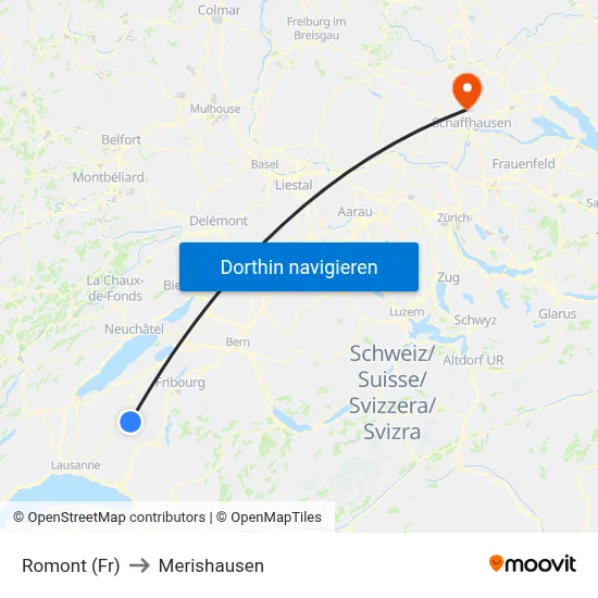 Romont (Fr) to Merishausen map