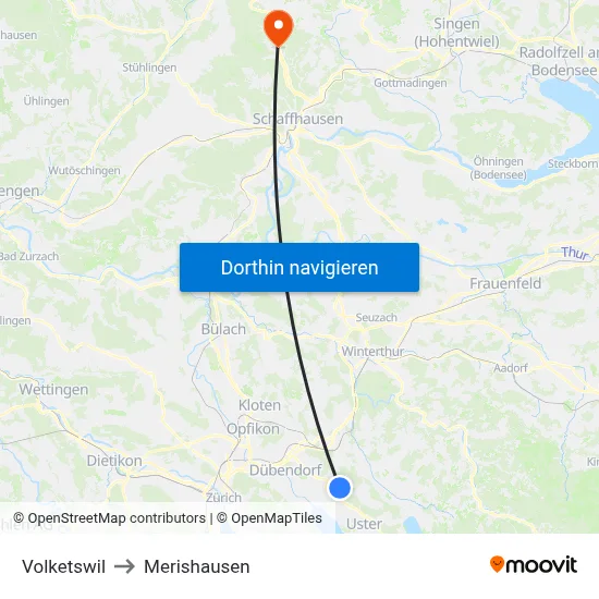 Volketswil to Merishausen map