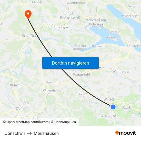 Jonschwil to Merishausen map