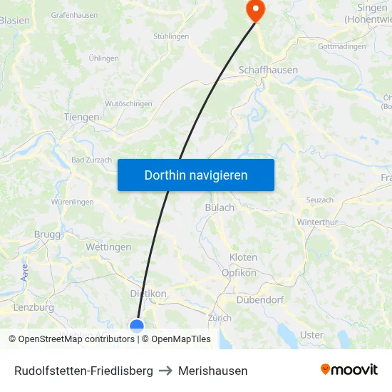 Rudolfstetten-Friedlisberg to Merishausen map