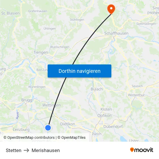 Stetten to Merishausen map