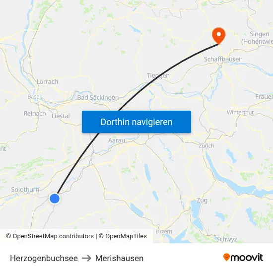 Herzogenbuchsee to Merishausen map
