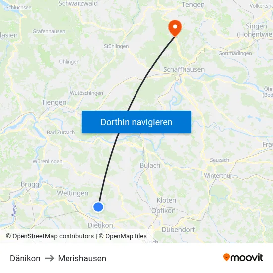 Dänikon to Merishausen map