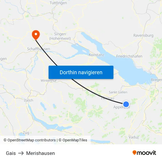 Gais to Merishausen map