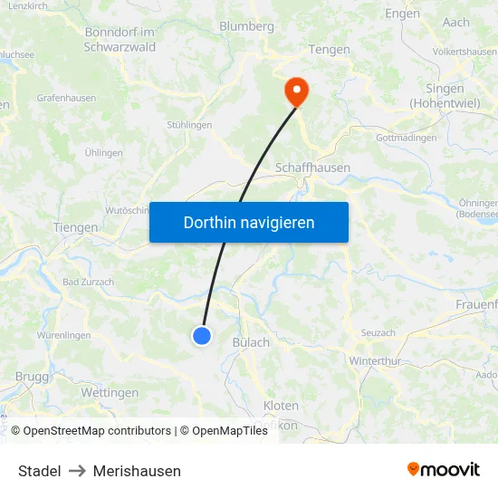 Stadel to Merishausen map