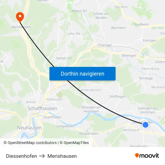 Diessenhofen to Merishausen map