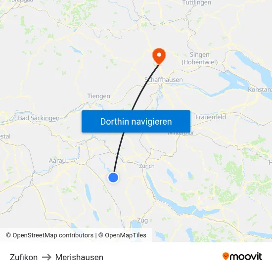 Zufikon to Merishausen map
