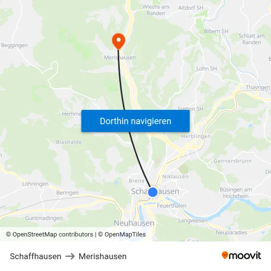 Schaffhausen to Merishausen map