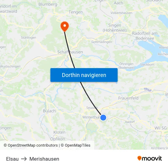 Elsau to Merishausen map