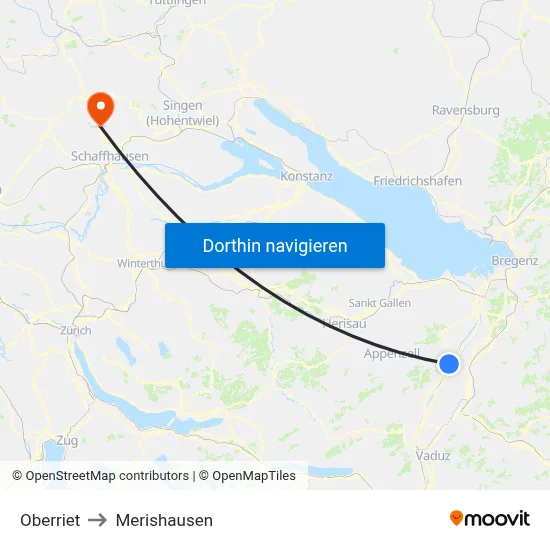 Oberriet to Merishausen map