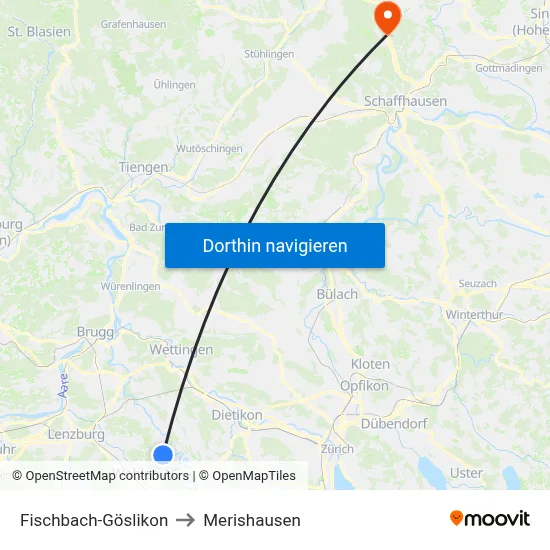 Fischbach-Göslikon to Merishausen map