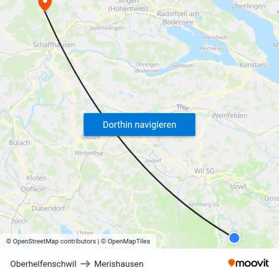 Oberhelfenschwil to Merishausen map