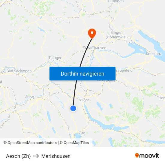 Aesch (Zh) to Merishausen map