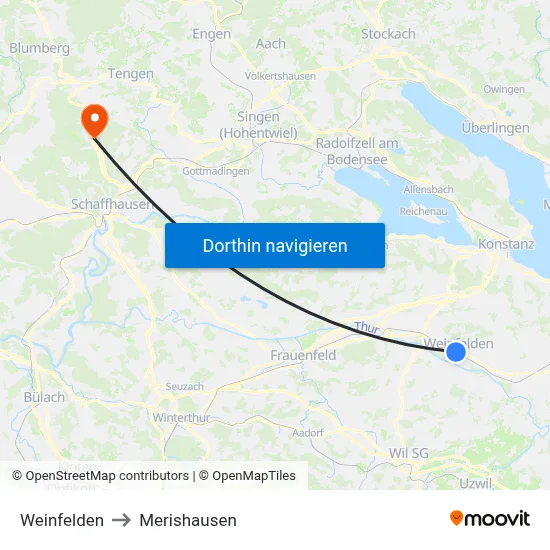 Weinfelden to Merishausen map