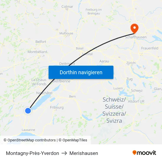 Montagny-Près-Yverdon to Merishausen map