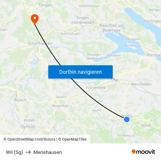 Wil (Sg) to Merishausen map