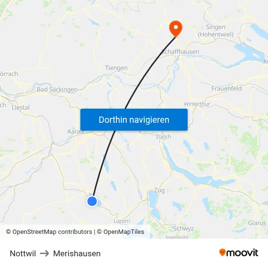Nottwil to Merishausen map