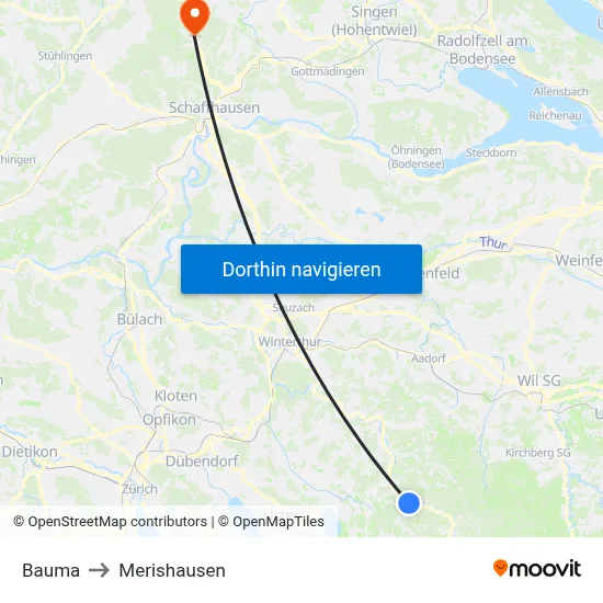 Bauma to Merishausen map
