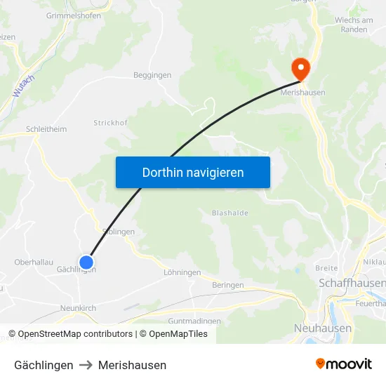 Gächlingen to Merishausen map