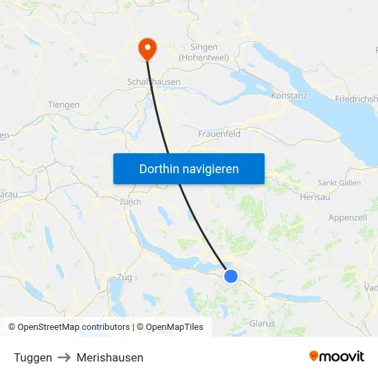 Tuggen to Merishausen map