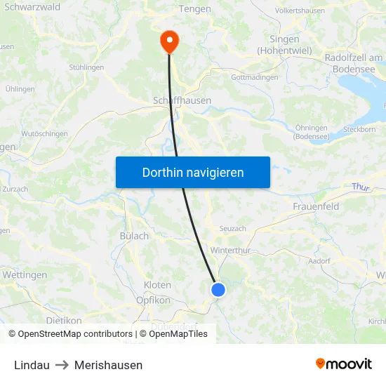Lindau to Merishausen map
