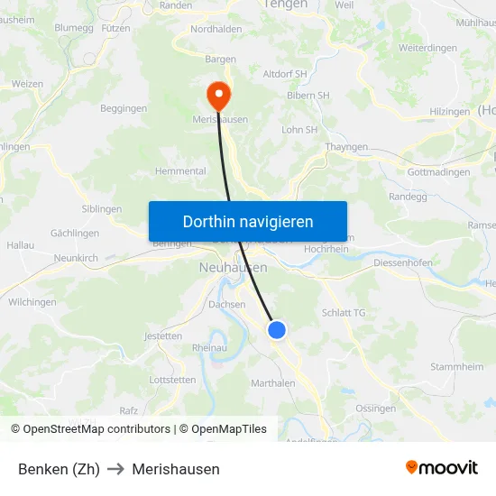 Benken (Zh) to Merishausen map