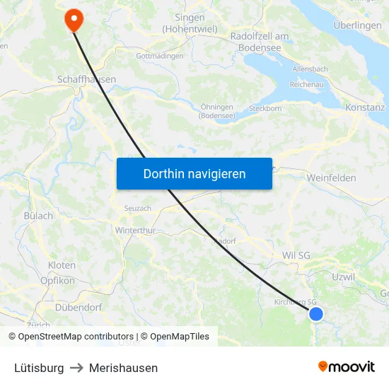 Lütisburg to Merishausen map