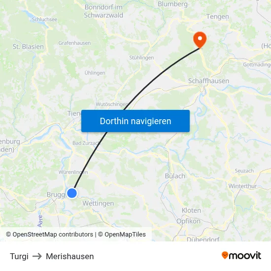 Turgi to Merishausen map