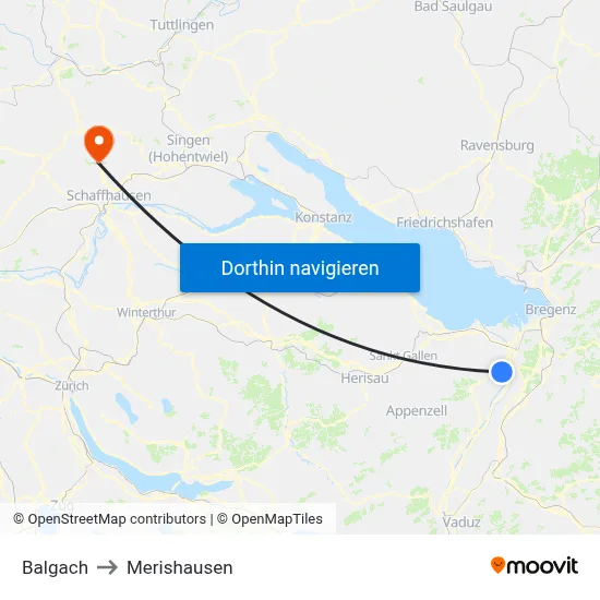 Balgach to Merishausen map