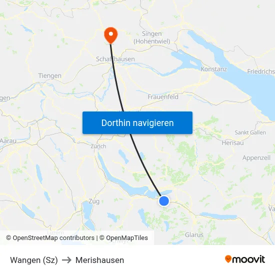 Wangen (Sz) to Merishausen map