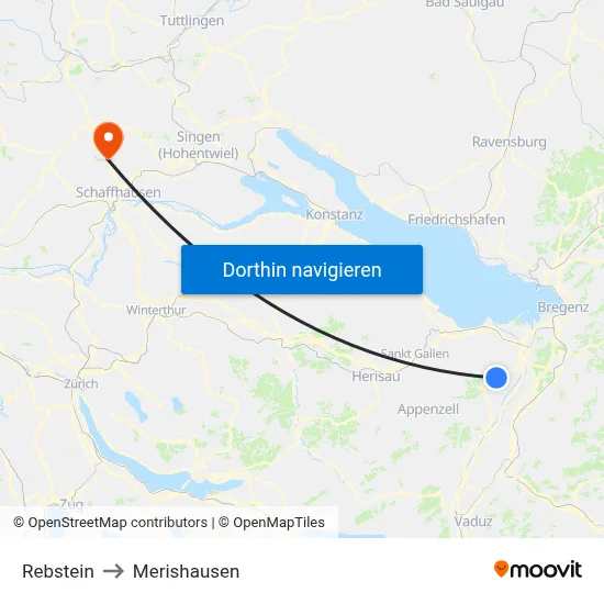 Rebstein to Merishausen map