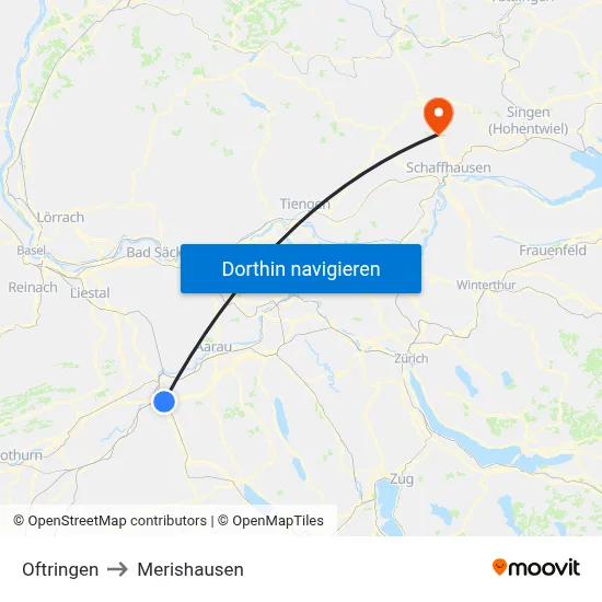 Oftringen to Merishausen map