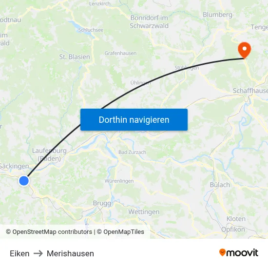 Eiken to Merishausen map