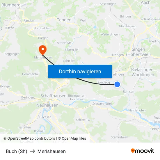 Buch (Sh) to Merishausen map