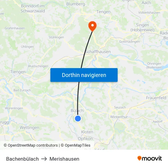 Bachenbülach to Merishausen map