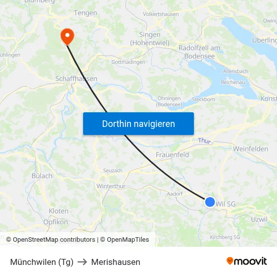 Münchwilen (Tg) to Merishausen map