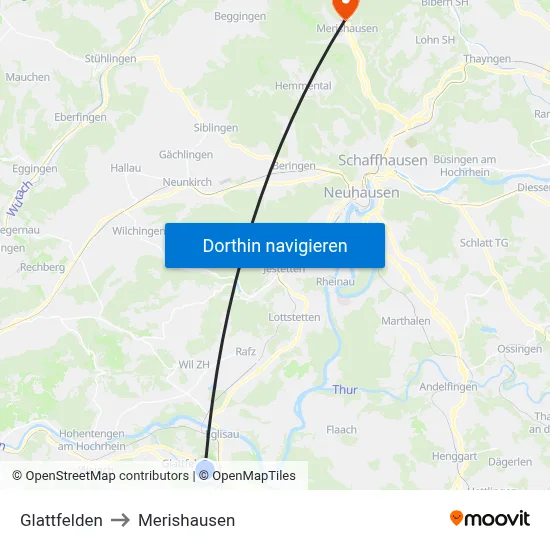 Glattfelden to Merishausen map