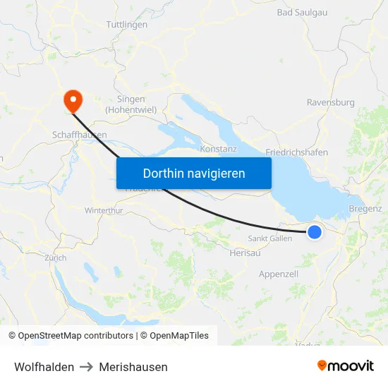 Wolfhalden to Merishausen map