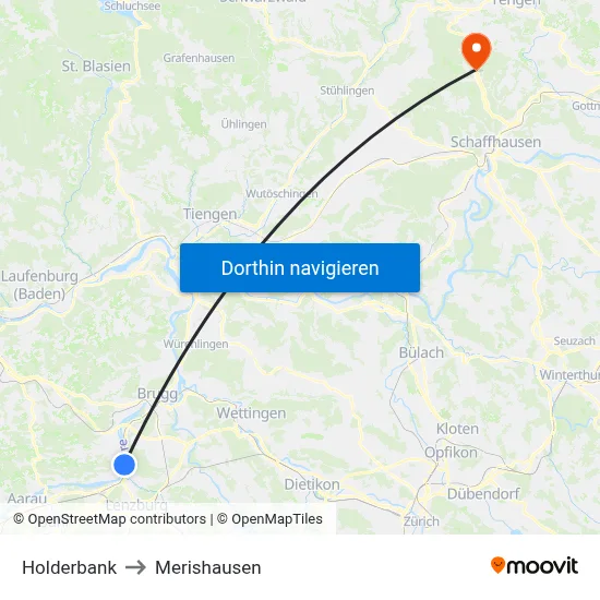 Holderbank to Merishausen map
