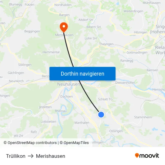 Trüllikon to Merishausen map