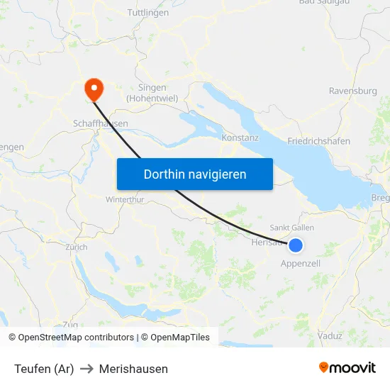 Teufen (Ar) to Merishausen map
