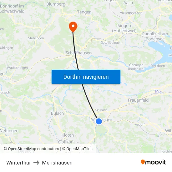 Winterthur to Merishausen map
