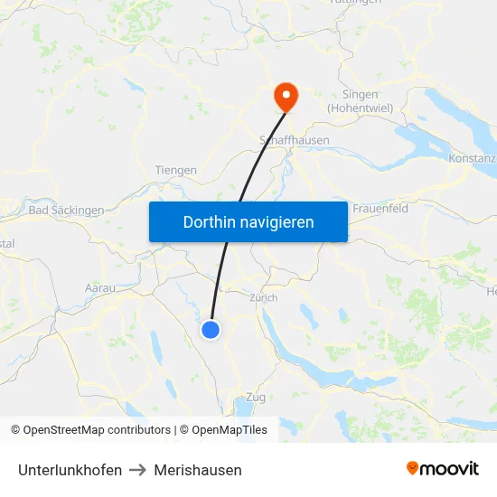 Unterlunkhofen to Merishausen map