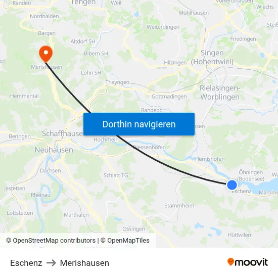 Eschenz to Merishausen map