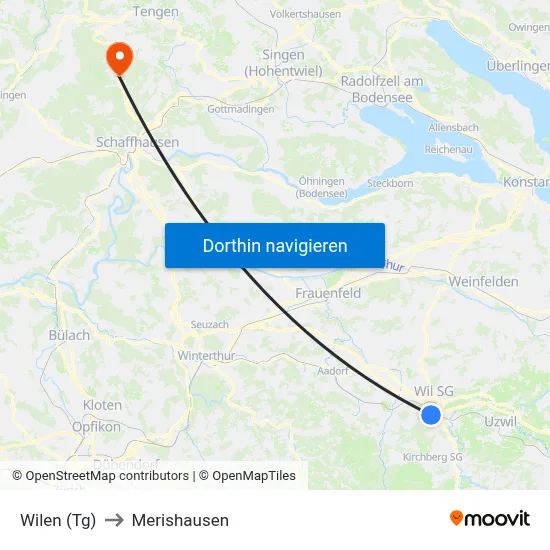 Wilen (Tg) to Merishausen map