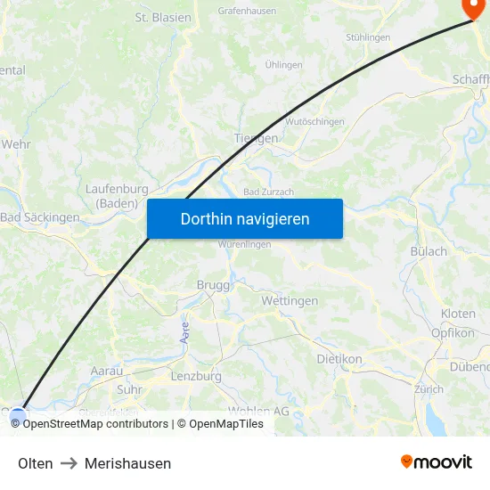 Olten to Merishausen map