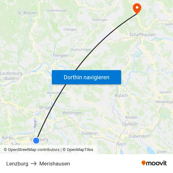 Lenzburg to Merishausen map