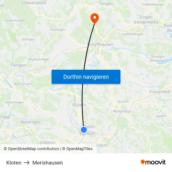 Kloten to Merishausen map